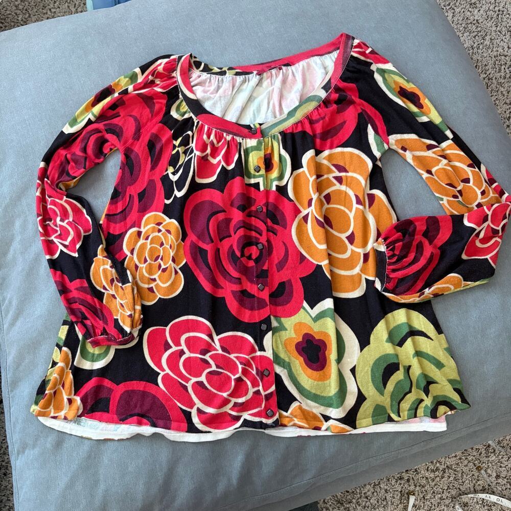 Whimsical Cyrus Trapeze Cardigan Art Dopamine Funky Lg Retro Boho Funky Floral